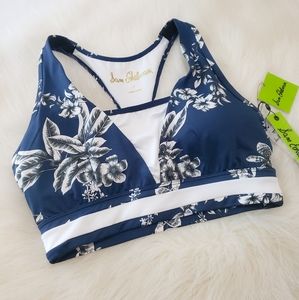 Sam Edelman Botanical Floral Print Mesh Sports Bra